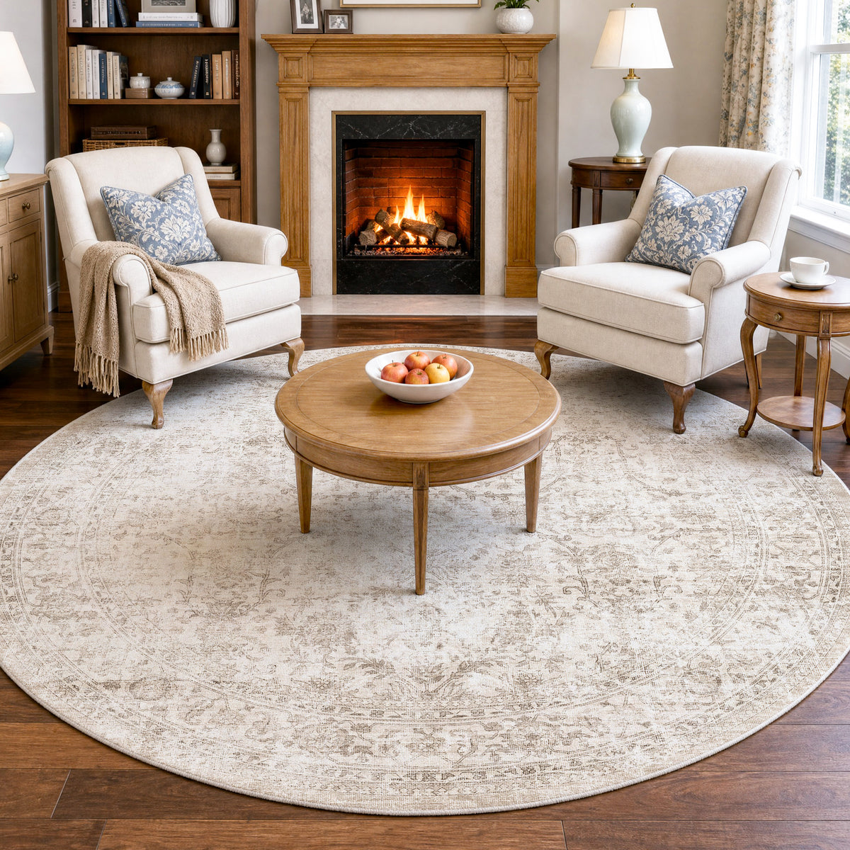 Metro Parlor Washable Area Rug Vintage Neutral Distressed Non Slip Carpet Low Pile Indoor Retro Throw Rug for Living Room Bedroom Dining Room